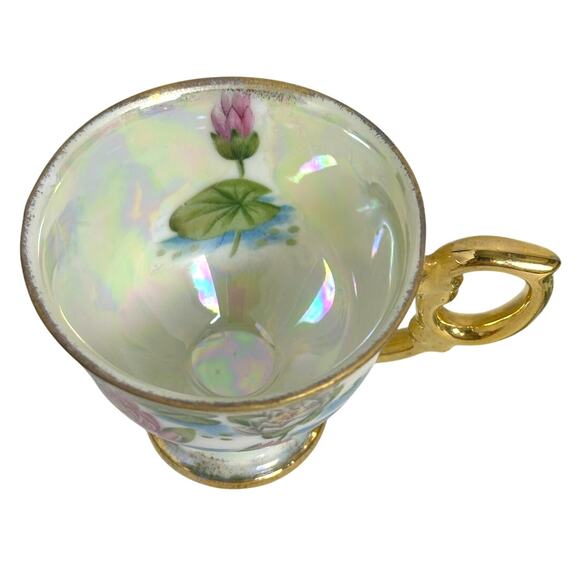 Ucagco "Flower of the Month" Footed Cup/Saucer Set July Water Lily Design - Picture 6 of 10